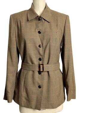 Vintage Talbots belted tan houndstooth check hunt jacket - size medium
